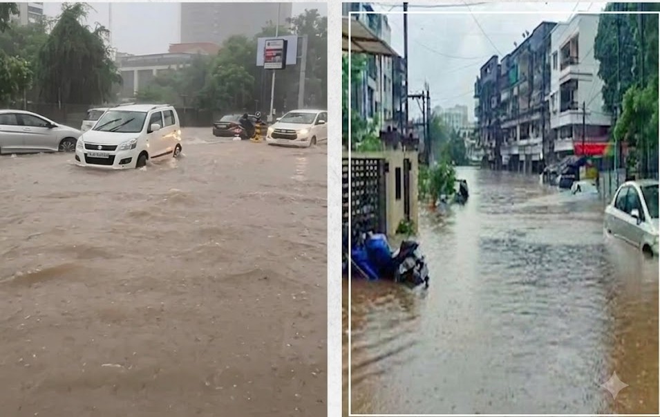 गुजरात में मॉनसून का कहर:मूसलाधार बारिश से कई जिलों में बाढ़ जैसे हालात,रेड अलर्ट जारी